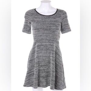 Divided H&M Black Grey White Knit Skater Dress Short Sleeves Tweed Effect Size 4